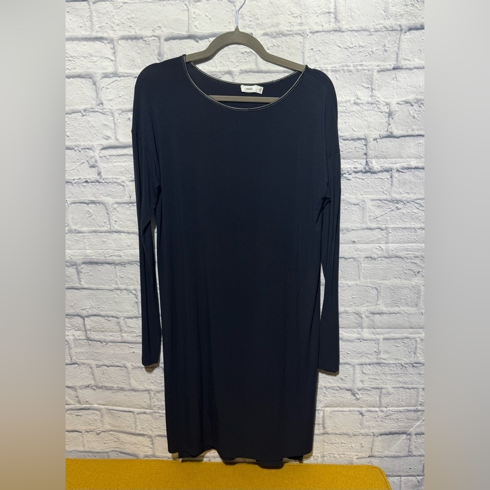 Vince Navy Dress with leather collar, Size Small